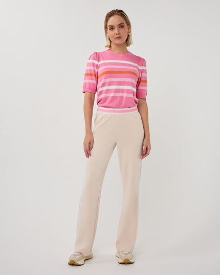 EsQualo Puff Sleeve Striped Knit - Rose