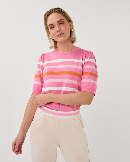EsQualo Puff Sleeve Striped Knit - Rose