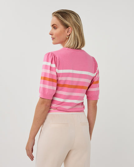 EsQualo Puff Sleeve Striped Knit - Rose