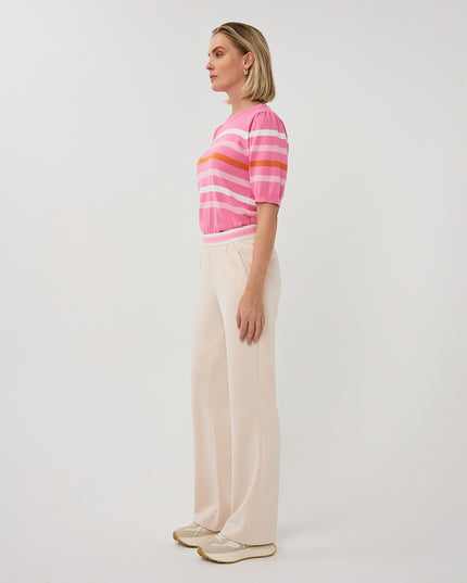 EsQualo Puff Sleeve Striped Knit - Rose