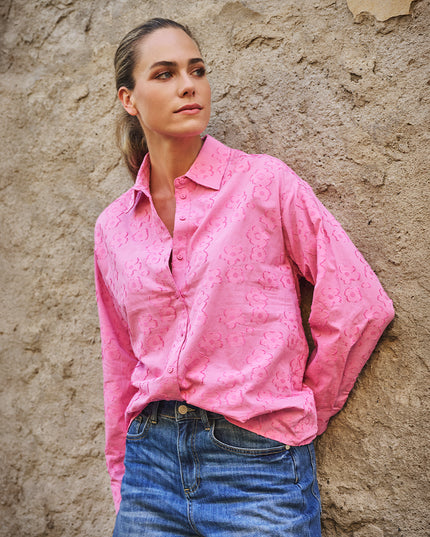 EsQualo Jaquard Floral Blouse - Rose
