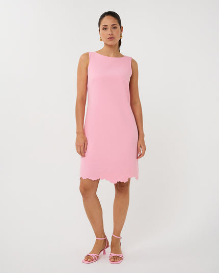 EsQualo Sleeveless Flower Trim Dress - Romance Rose