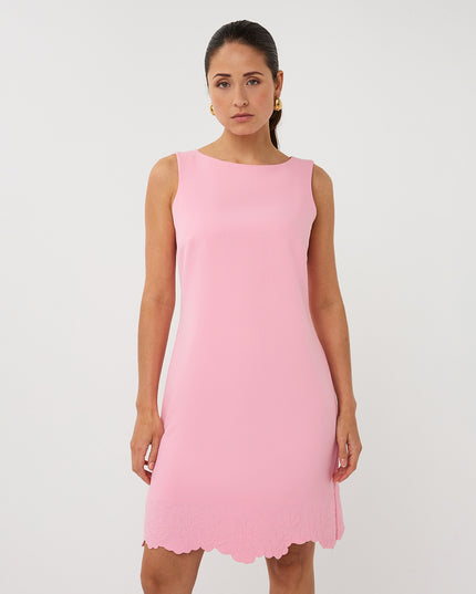 EsQualo Sleeveless Flower Trim Dress - Romance Rose