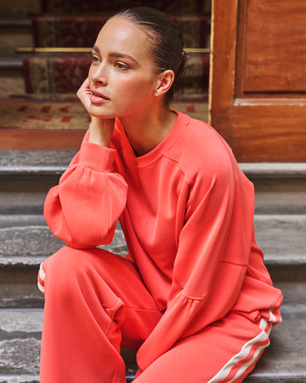 EsQualo Fancy Sleeve Modal Sweater - Chilli Red