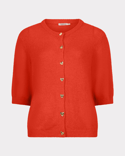 EsQualo Short Sleeve Buttoned Cardigan - Chilli Red