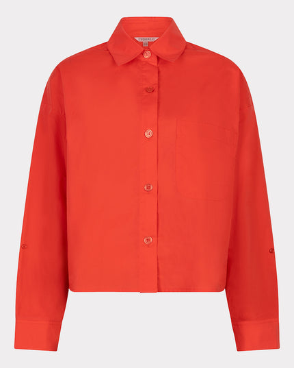 EsQualo Crop Folded Cuff Blouse - Chilli Red