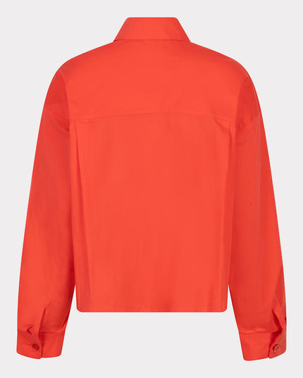 EsQualo Crop Folded Cuff Blouse - Chilli Red
