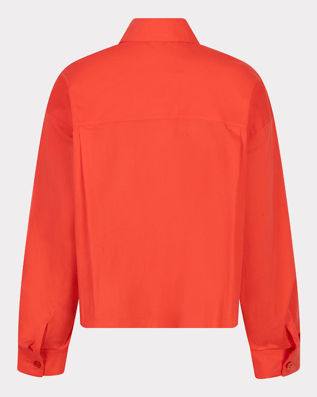 EsQualo Crop Folded Cuff Blouse - Chilli Red