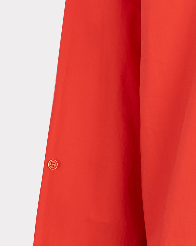 EsQualo Crop Folded Cuff Blouse - Chilli Red
