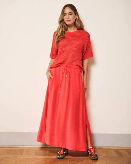 EsQualo Elasticated Slub Skirt - Chilli Red