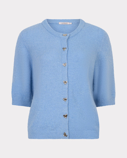 EsQualo Short Sleeve Buttoned Cardigan - Pacific Blue