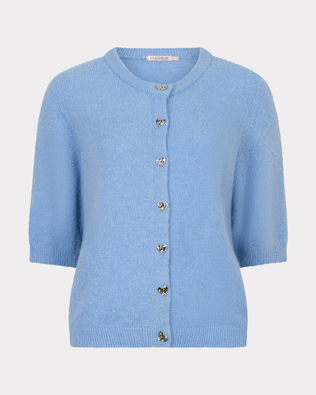 EsQualo Short Sleeve Buttoned Cardigan - Pacific Blue