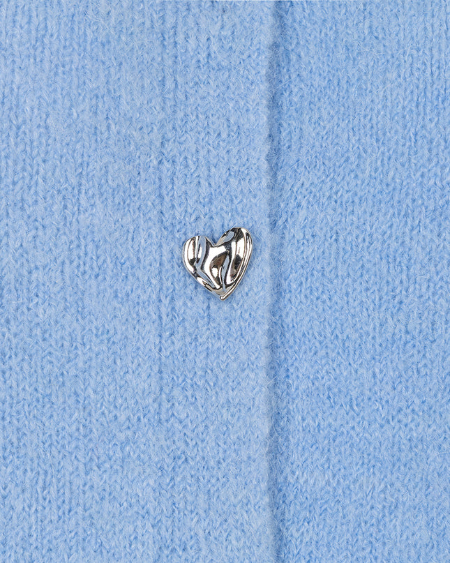 EsQualo Short Sleeve Buttoned Cardigan - Pacific Blue