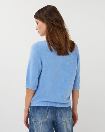 EsQualo Short Sleeve Buttoned Cardigan - Pacific Blue