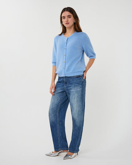EsQualo Short Sleeve Buttoned Cardigan - Pacific Blue