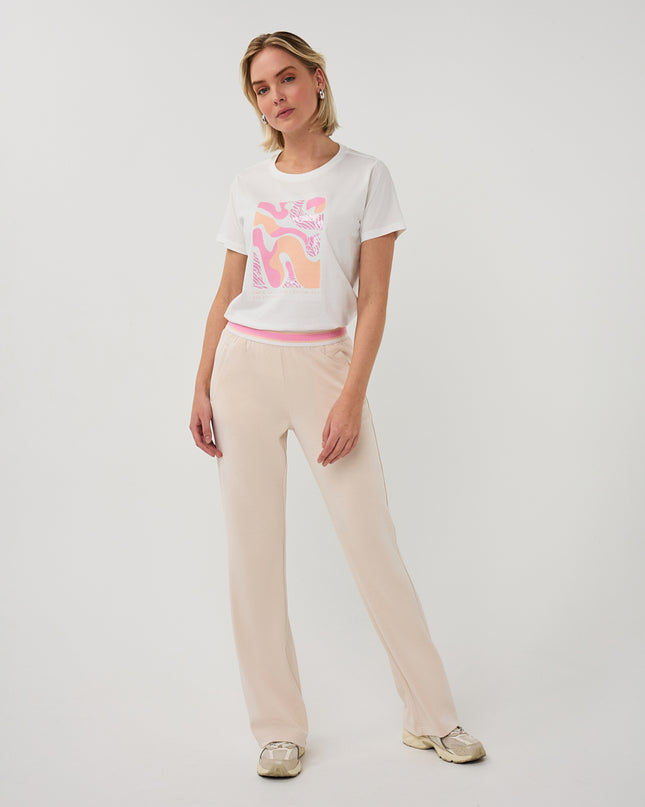 EsQualo 'Paris' T-Shirt - Off White/Rose