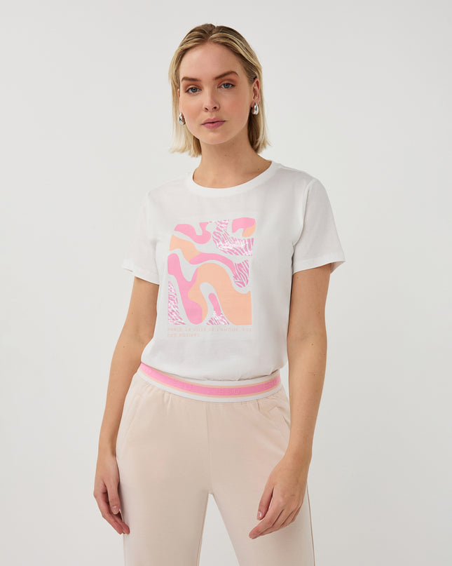 EsQualo 'Paris' T-Shirt - Off White/Rose