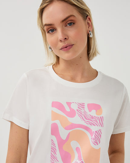 EsQualo 'Paris' T-Shirt - Off White/Rose