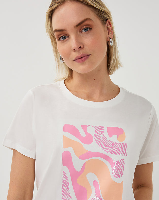 EsQualo 'Paris' T-Shirt - Off White/Rose