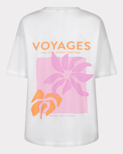 EsQualo Oversized 'Voyages' T-Shirt - Off White/Rose