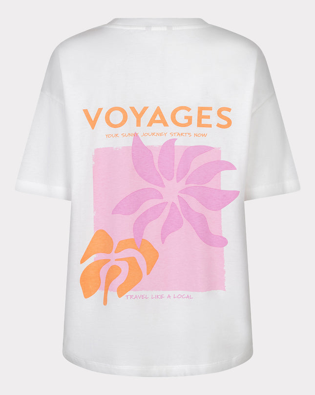 EsQualo Oversized 'Voyages' T-Shirt - Off White/Rose