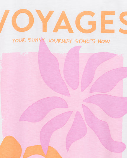 EsQualo Oversized 'Voyages' T-Shirt - Off White/Rose