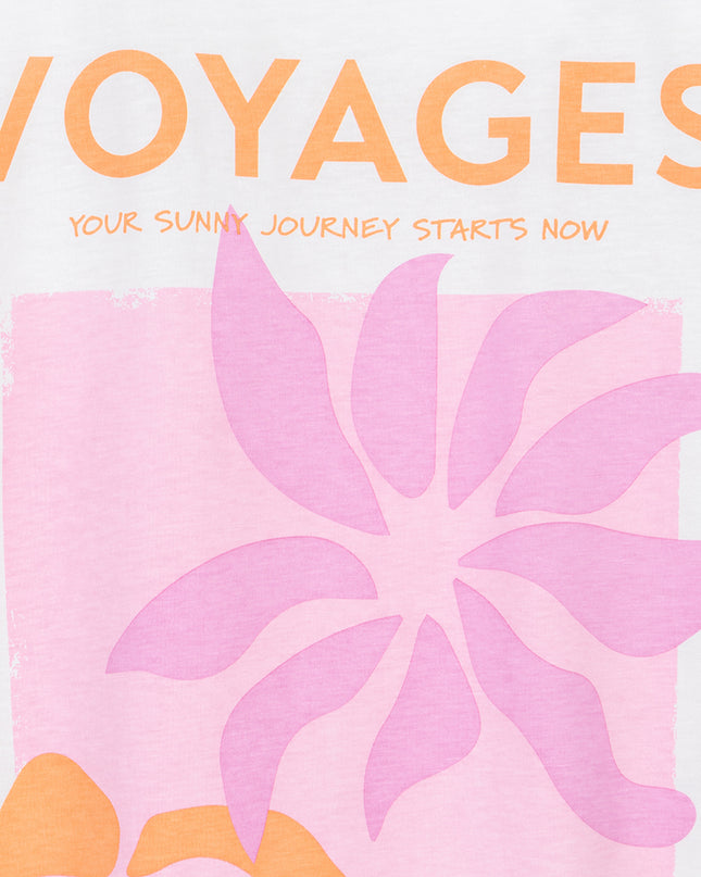 EsQualo Oversized 'Voyages' T-Shirt - Off White/Rose