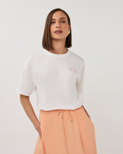 EsQualo Oversized 'Voyages' T-Shirt - Off White/Rose