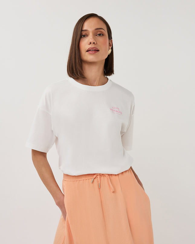 EsQualo Oversized 'Voyages' T-Shirt - Off White/Rose