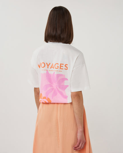 EsQualo Oversized 'Voyages' T-Shirt - Off White/Rose