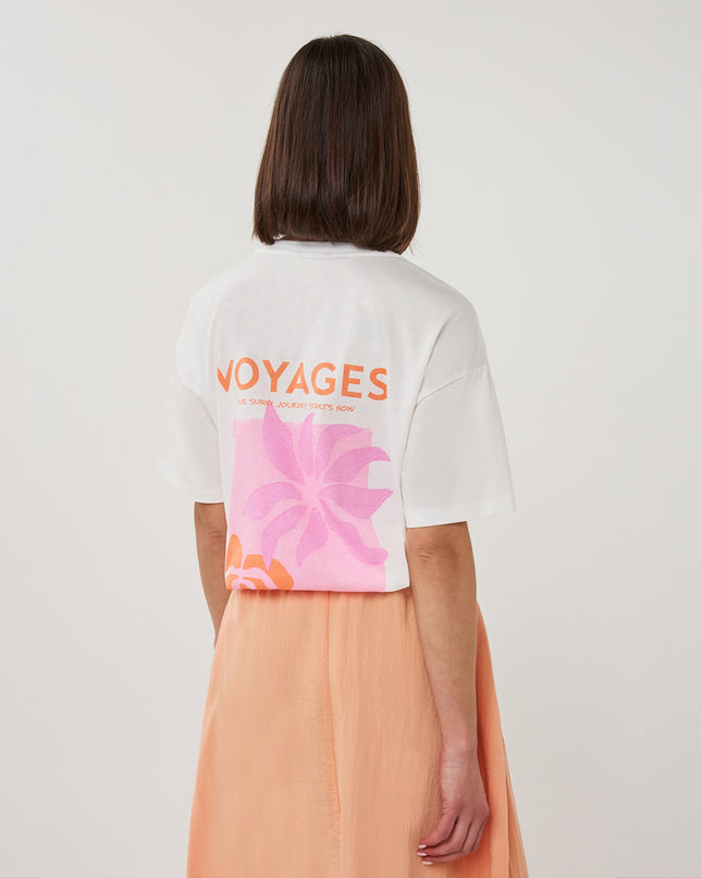 EsQualo Oversized 'Voyages' T-Shirt - Off White/Rose