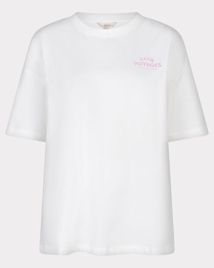 EsQualo Oversized 'Voyages' T-Shirt - Off White/Rose