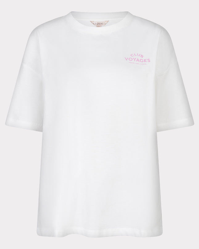 EsQualo Oversized 'Voyages' T-Shirt - Off White/Rose