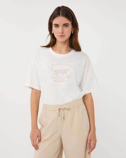 EsQualo Oversized 'Animal' T-Shirt - Off White/Sand