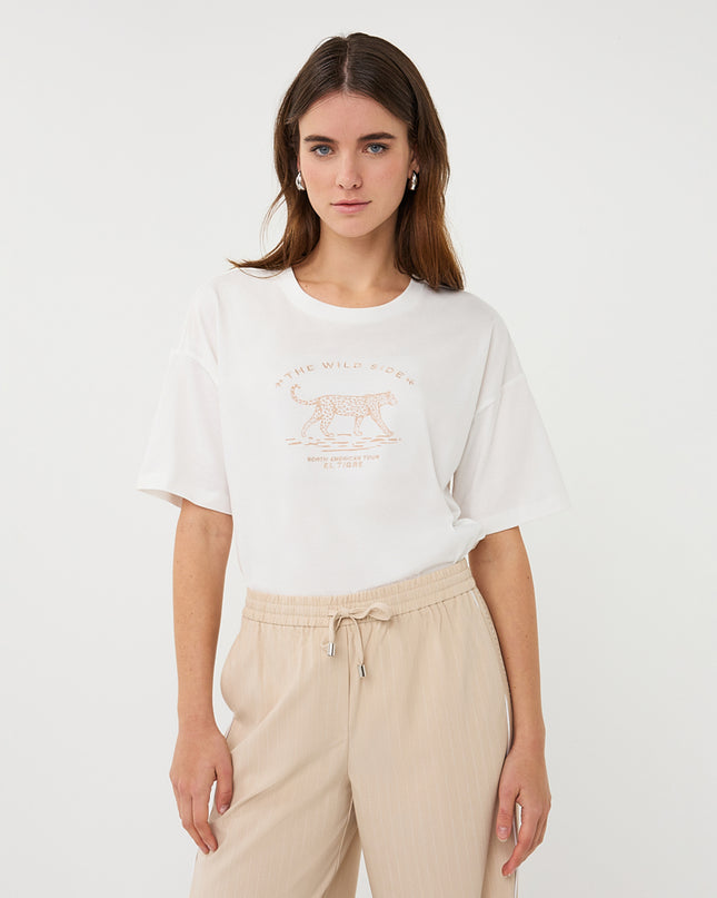 EsQualo Oversized 'Animal' T-Shirt - Off White/Sand