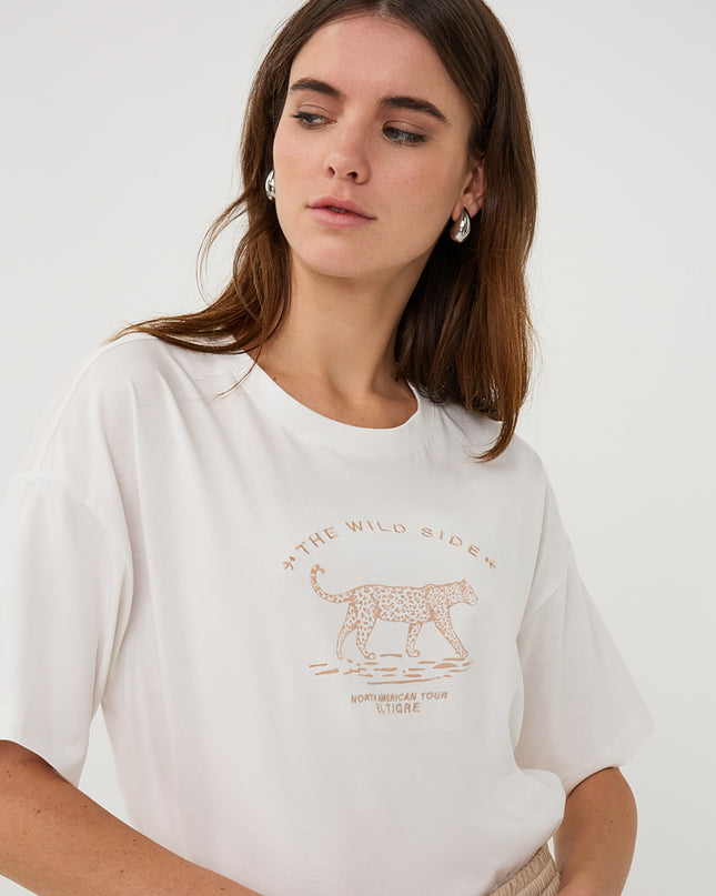 EsQualo Oversized 'Animal' T-Shirt - Off White/Sand