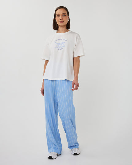 EsQualo Oversized 'Animal' T-Shirt - Off White/Blue