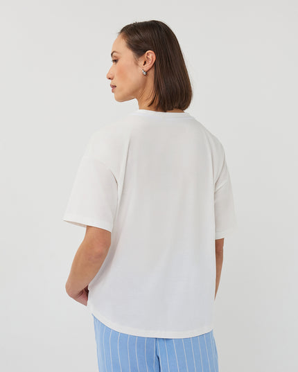 EsQualo Oversized 'Animal' T-Shirt - Off White/Blue