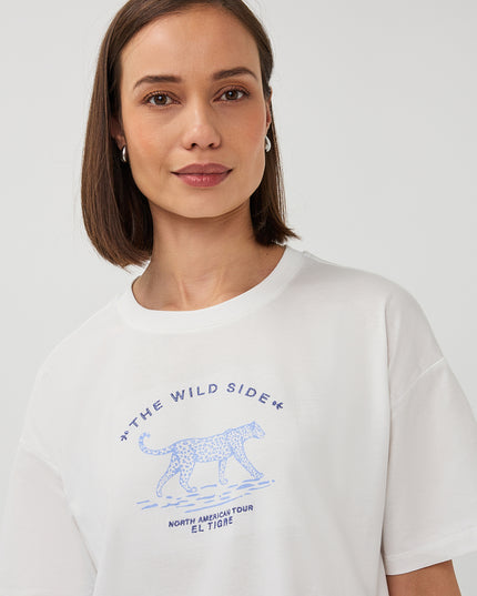 EsQualo Oversized 'Animal' T-Shirt - Off White/Blue