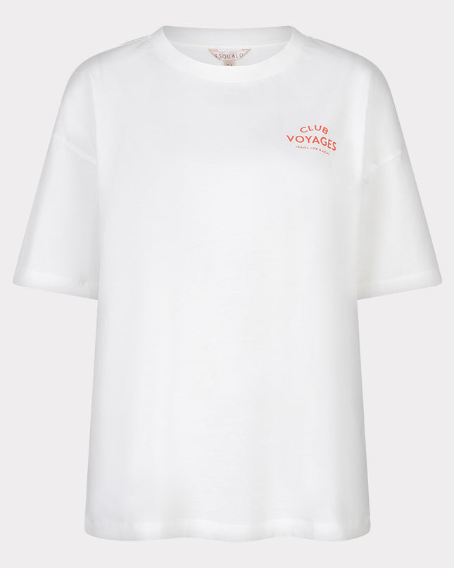 EsQualo Oversized 'Voyages' T-Shirt - Off White/Red