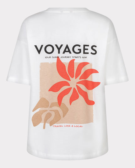 EsQualo Oversized 'Voyages' T-Shirt - Off White/Red