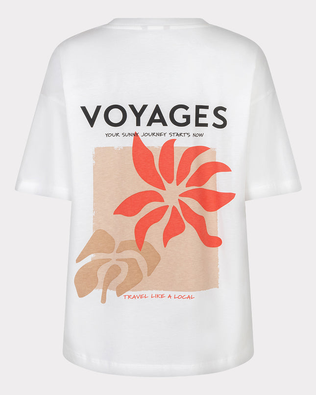 EsQualo Oversized 'Voyages' T-Shirt - Off White/Red