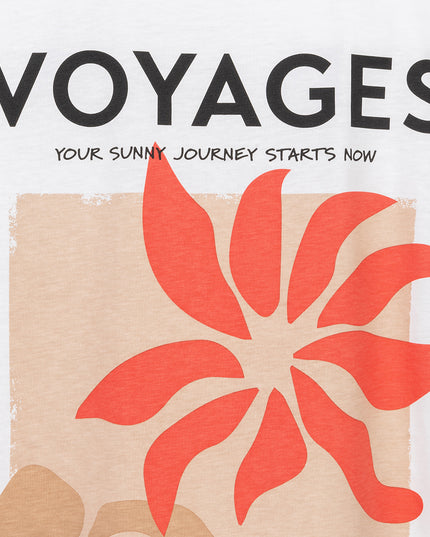 EsQualo Oversized 'Voyages' T-Shirt - Off White/Red