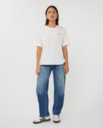EsQualo Oversized 'Voyages' T-Shirt - Off White/Red