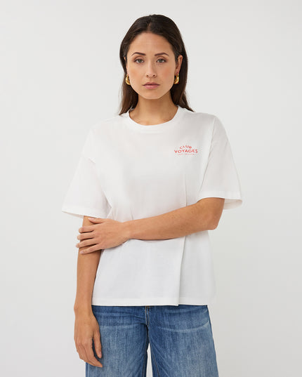 EsQualo Oversized 'Voyages' T-Shirt - Off White/Red