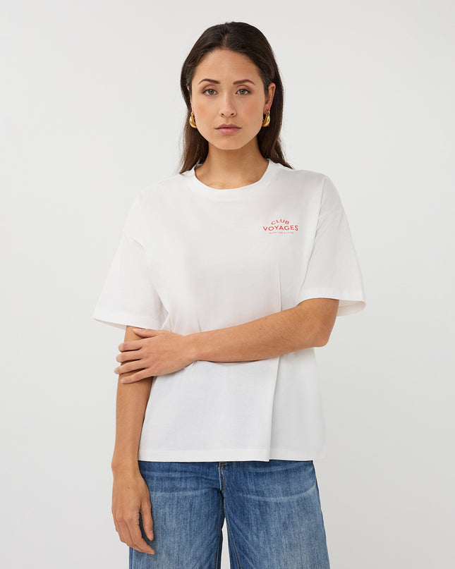 EsQualo Oversized 'Voyages' T-Shirt - Off White/Red