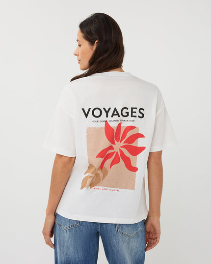 EsQualo Oversized 'Voyages' T-Shirt - Off White/Red