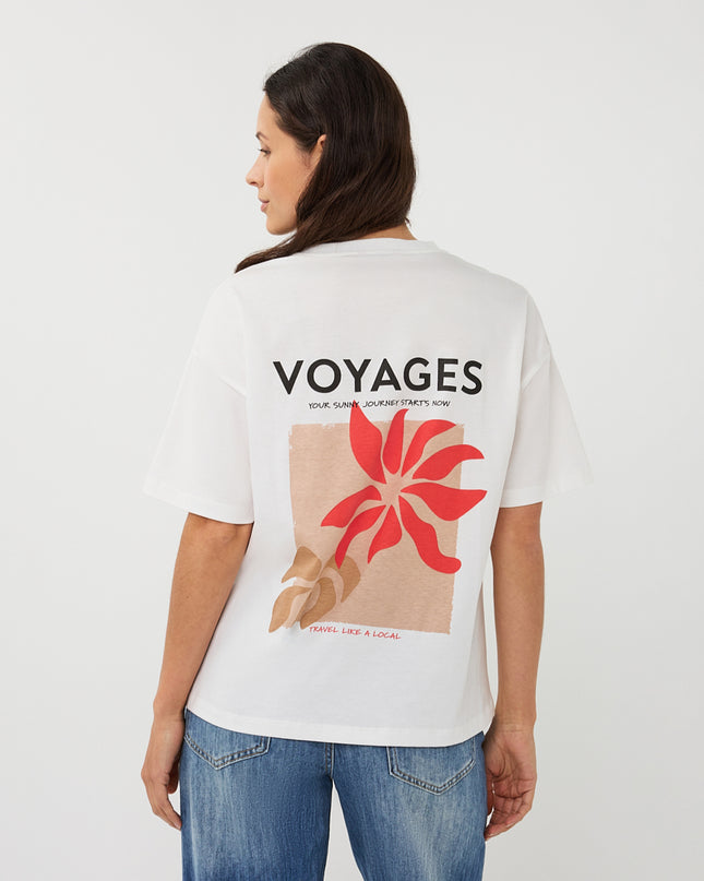 EsQualo Oversized 'Voyages' T-Shirt - Off White/Red