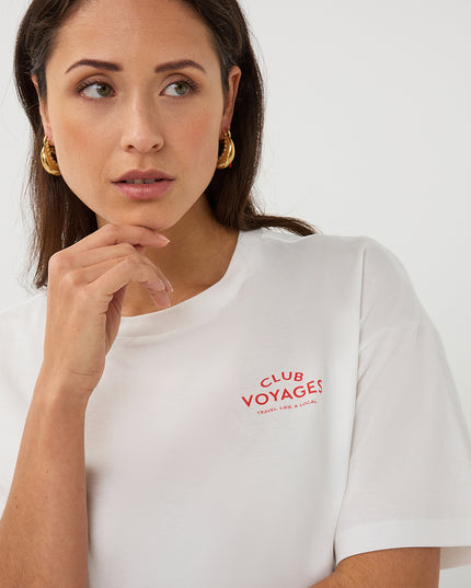 EsQualo Oversized 'Voyages' T-Shirt - Off White/Red