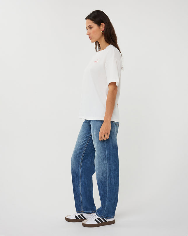 EsQualo Oversized 'Voyages' T-Shirt - Off White/Red